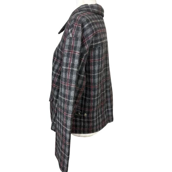 Fashion Bug Jacket Womens Size M Gray Wool Windowpane Plaid‎ Y2K Clueless Preppy - Picture 5 of 16